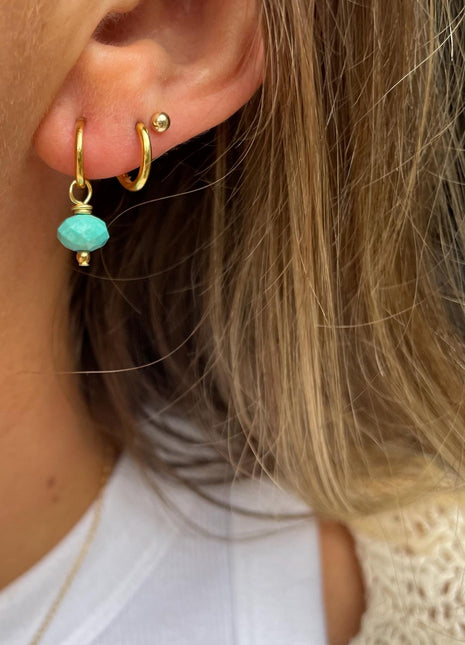 Gold and Turquoise Earrings | Gold Huggies | Small Turquoise Earrings