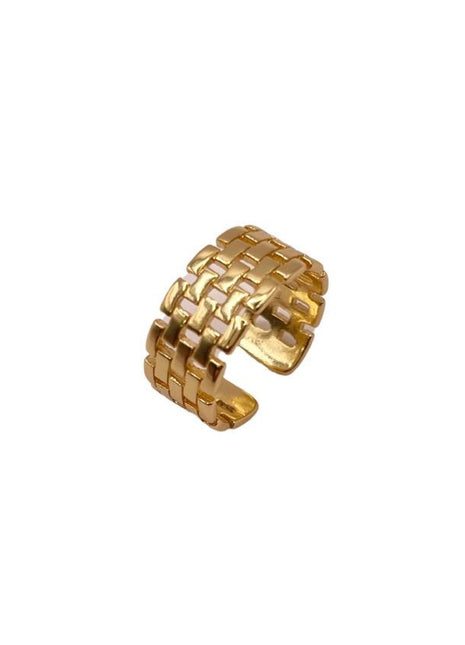 18k Gold Ring for Women | Stackable Ring | Chunky Gold Ring | Edgy Checkered Gold Ring