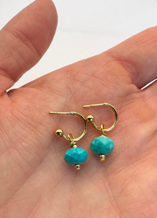 Gold and Turquoise Earrings | Gold Huggies | Small Turquoise Earrings