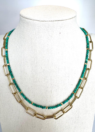 Beaded Turquoise and Gold Necklace | Turquoise Necklace