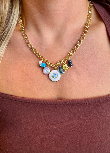 Gold Charm Necklace | Vintage Charm Necklace | Chunky Charm Necklace