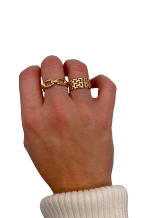 18k Gold Ring for Women | Stackable Ring | Chunky Gold Ring | Edgy Checkered Gold Ring