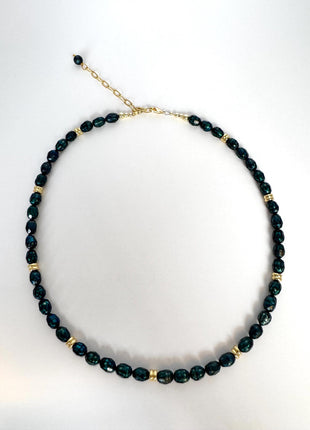 Beaded Teal and Gold Necklace | Teal Freshwater Pearl and Gold | Pearl Necklace