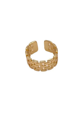 18k Gold Ring for Women | Stackable Ring | Chunky Gold Ring | Edgy Checkered Gold Ring