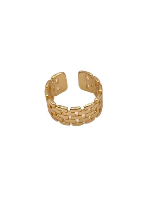 18k Gold Ring for Women | Stackable Ring | Chunky Gold Ring | Edgy Checkered Gold Ring