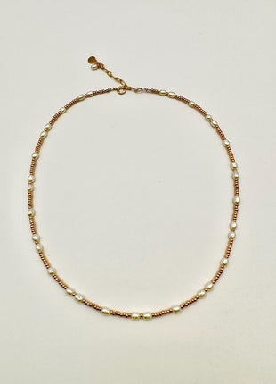 Gold and Pearl Beaded Necklace | Freshwater Pearl Necklace | Dainty Gold Necklace