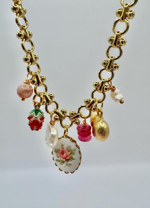 Gold Charm Necklace, Vintage Charm Necklace, Chunky Charm Necklace