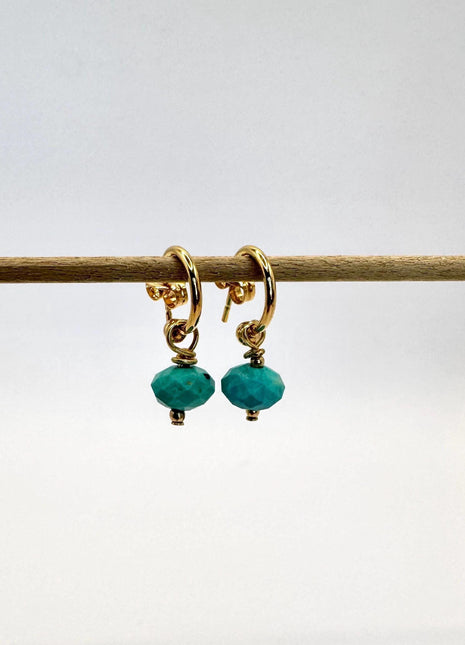 Gold and Turquoise Earrings | Gold Huggies | Small Turquoise Earrings