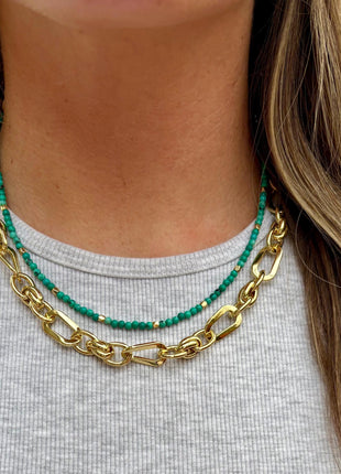 Beaded Turquoise and Gold Necklace | Turquoise Necklace
