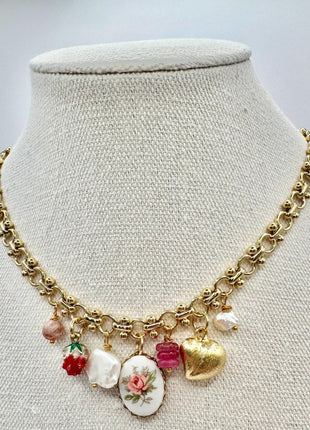 Gold Charm Necklace, Vintage Charm Necklace, Chunky Charm Necklace