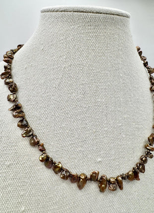 Copper Brown Pearl Necklace | Beaded Pearl Necklace