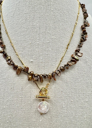 Copper Brown Pearl Necklace | Beaded Pearl Necklace