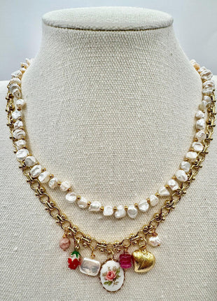 Gold Charm Necklace, Vintage Charm Necklace, Chunky Charm Necklace