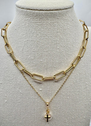 Gold Cross and Pearl Necklace | Dainty Pendant Necklace | Coin Pearl and Cross
