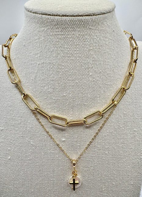 Gold Cross and Pearl Necklace | Dainty Pendant Necklace | Coin Pearl and Cross