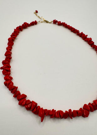 Red Coral Chips Necklace | Beaded Necklace | Coral Necklace