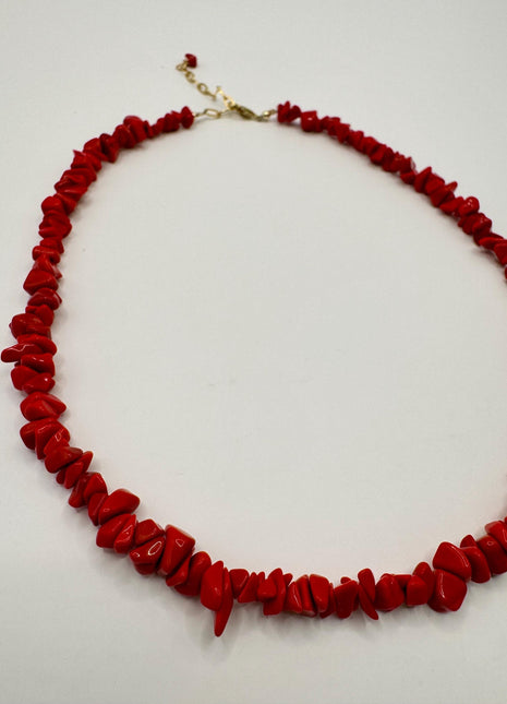 Red Coral Chips Necklace | Beaded Necklace | Coral Necklace