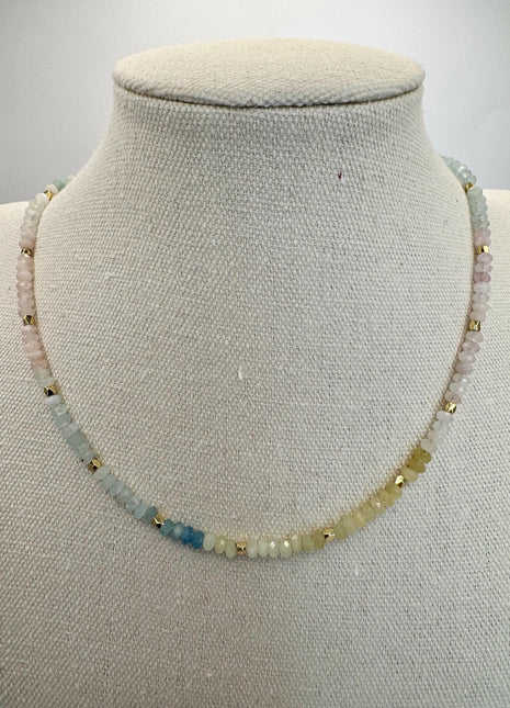 Morganite Beaded Necklace | Multi Color Necklace with Gold