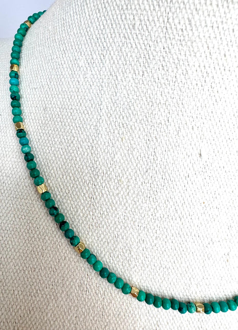 Beaded Turquoise and Gold Necklace | Turquoise Necklace