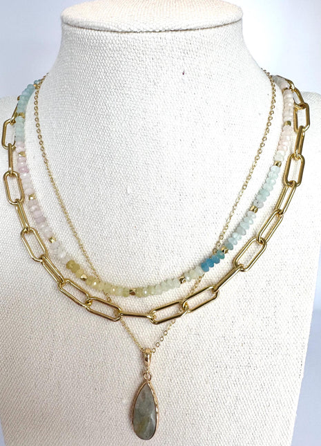 Morganite Beaded Necklace | Multi Color Necklace with Gold