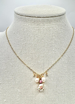 Gold Charm Necklace | Pink and Gold Necklace | Freshwater Pearl Necklace
