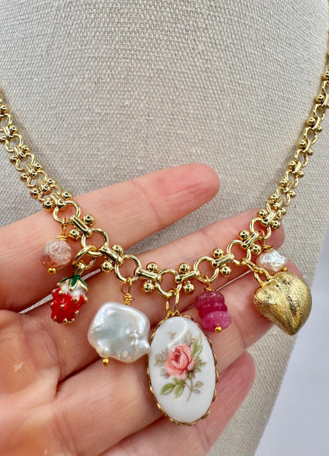 Gold Charm Necklace, Vintage Charm Necklace, Chunky Charm Necklace
