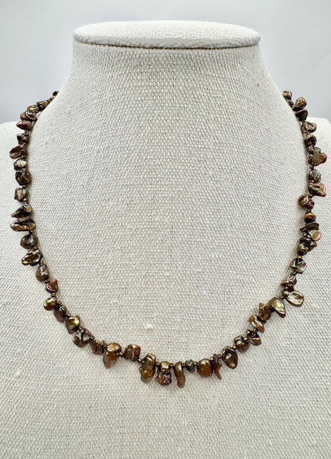 Copper Brown Pearl Necklace | Beaded Pearl Necklace