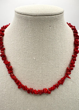 Red Coral Chips Necklace | Beaded Necklace | Coral Necklace