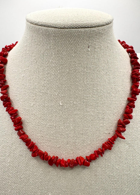 Red Coral Chips Necklace | Beaded Necklace | Coral Necklace