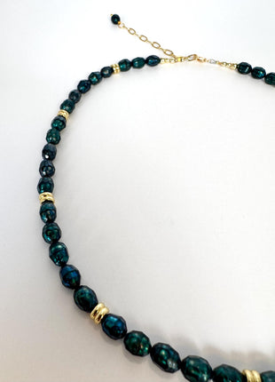 Beaded Teal and Gold Necklace | Teal Freshwater Pearl and Gold | Pearl Necklace