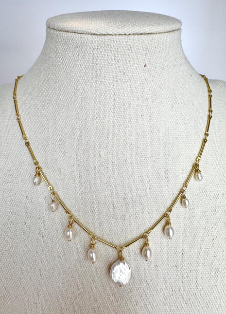 Coin Pearl Necklace | Freshwater Pearl Pendant Necklace | Gold Link Chain Necklace