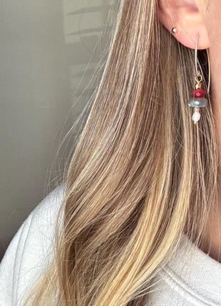 Gold Fish Hook Earrings | Labadorite and Pearl Earrings