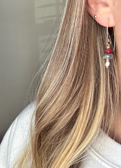 Gold Fish Hook Earrings | Labadorite and Pearl Earrings