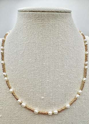 Gold and Pearl Beaded Necklace | Freshwater Pearl Necklace | Dainty Gold Necklace