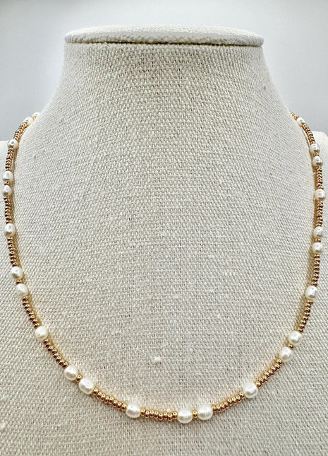 Gold and Pearl Beaded Necklace | Freshwater Pearl Necklace | Dainty Gold Necklace