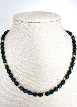 Beaded Teal and Gold Necklace | Teal Freshwater Pearl and Gold | Pearl Necklace