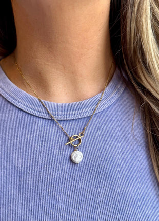18k Gold Filled Pearl Necklace | Freshwater Pearl Toggle Necklace | Coin Pearl Necklace