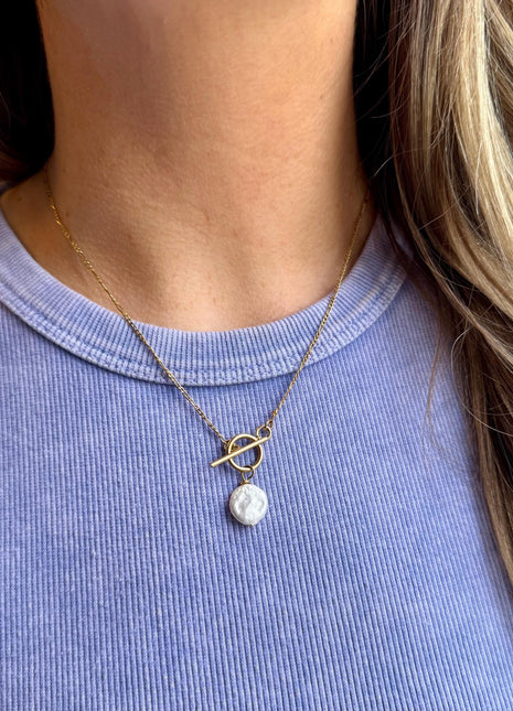 18k Gold Filled Pearl Necklace | Freshwater Pearl Toggle Necklace | Coin Pearl Necklace
