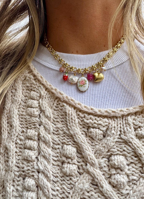 Gold Charm Necklace, Vintage Charm Necklace, Chunky Charm Necklace