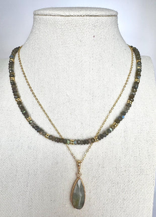 Labradorite Pendant on Delicate Gold Chain