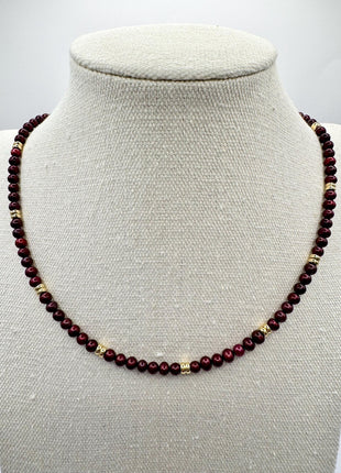 Beaded Red and Gold Necklace | Red Freshwater Pearl and Gold | Pearl Necklace