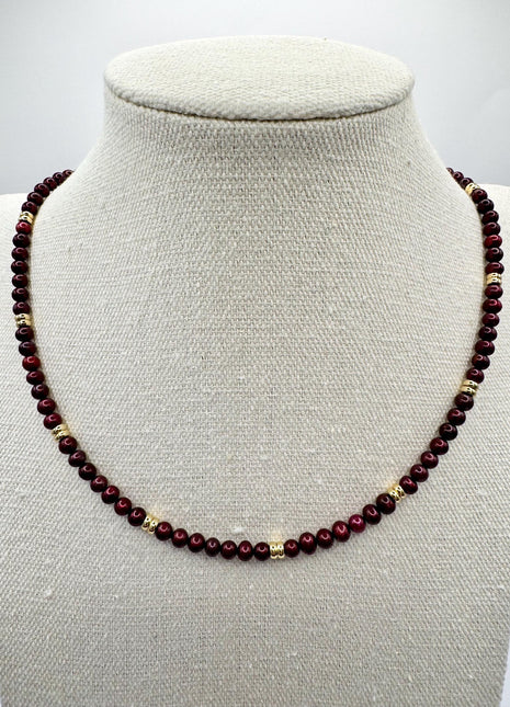 Beaded Red and Gold Necklace | Red Freshwater Pearl and Gold | Pearl Necklace